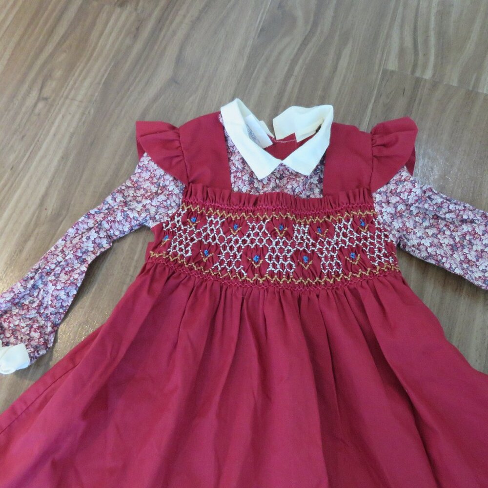 VINTAGE POLLY FLINDERS Smocked Floral Cottagecore Prairie Girl's Dress Church - Picture 3 of 13
